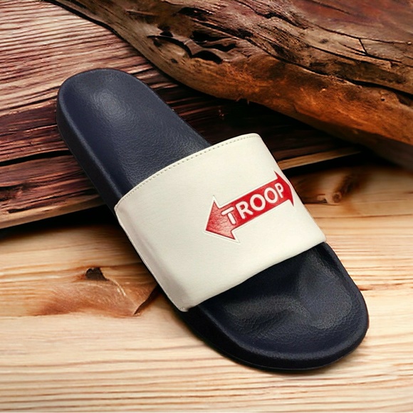 Men\'s Troop Arrow Slide White Navy Flip Flops